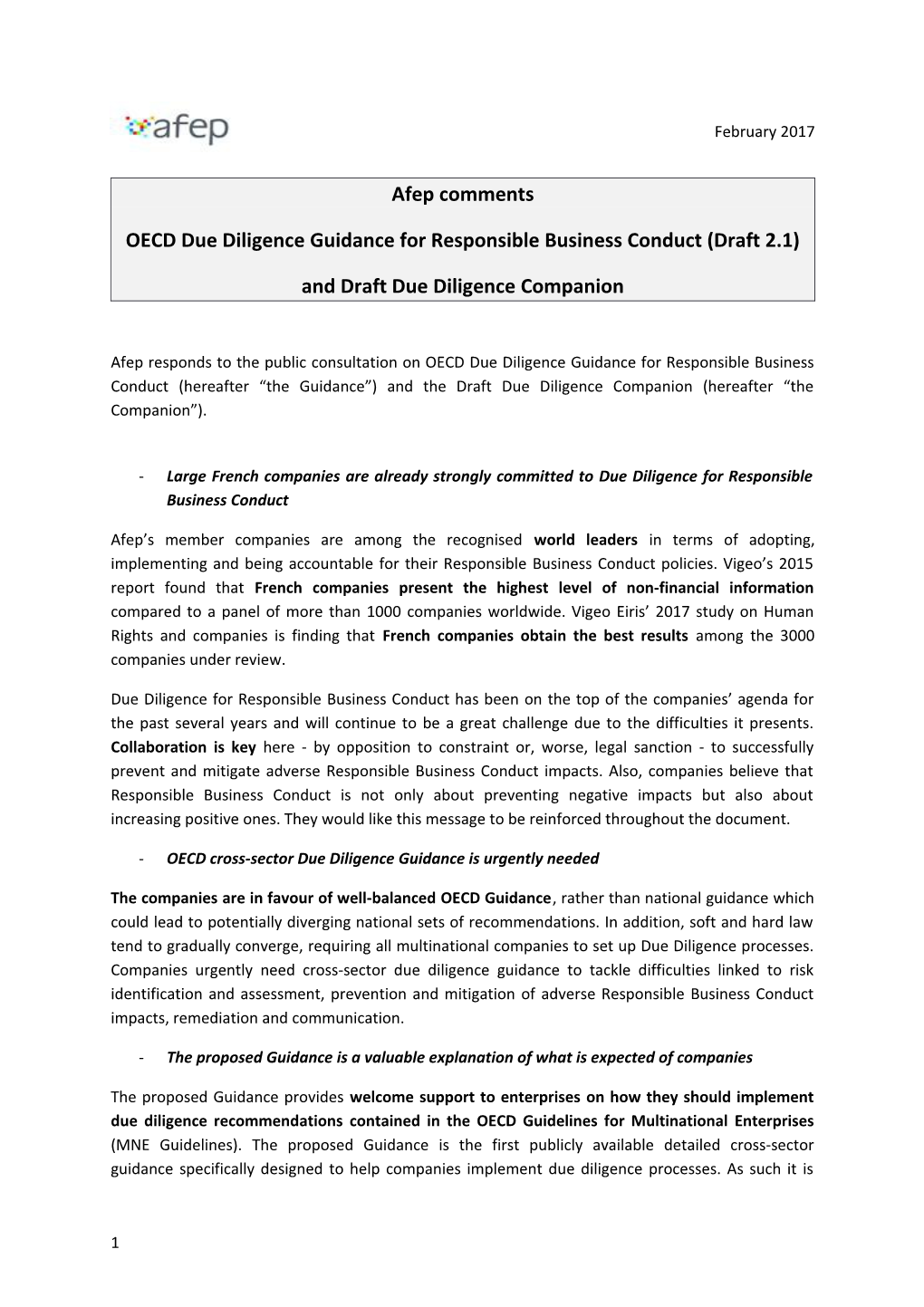 OECD Due Diligence Guidance for Responsible Business Conduct (Draft 2.1)