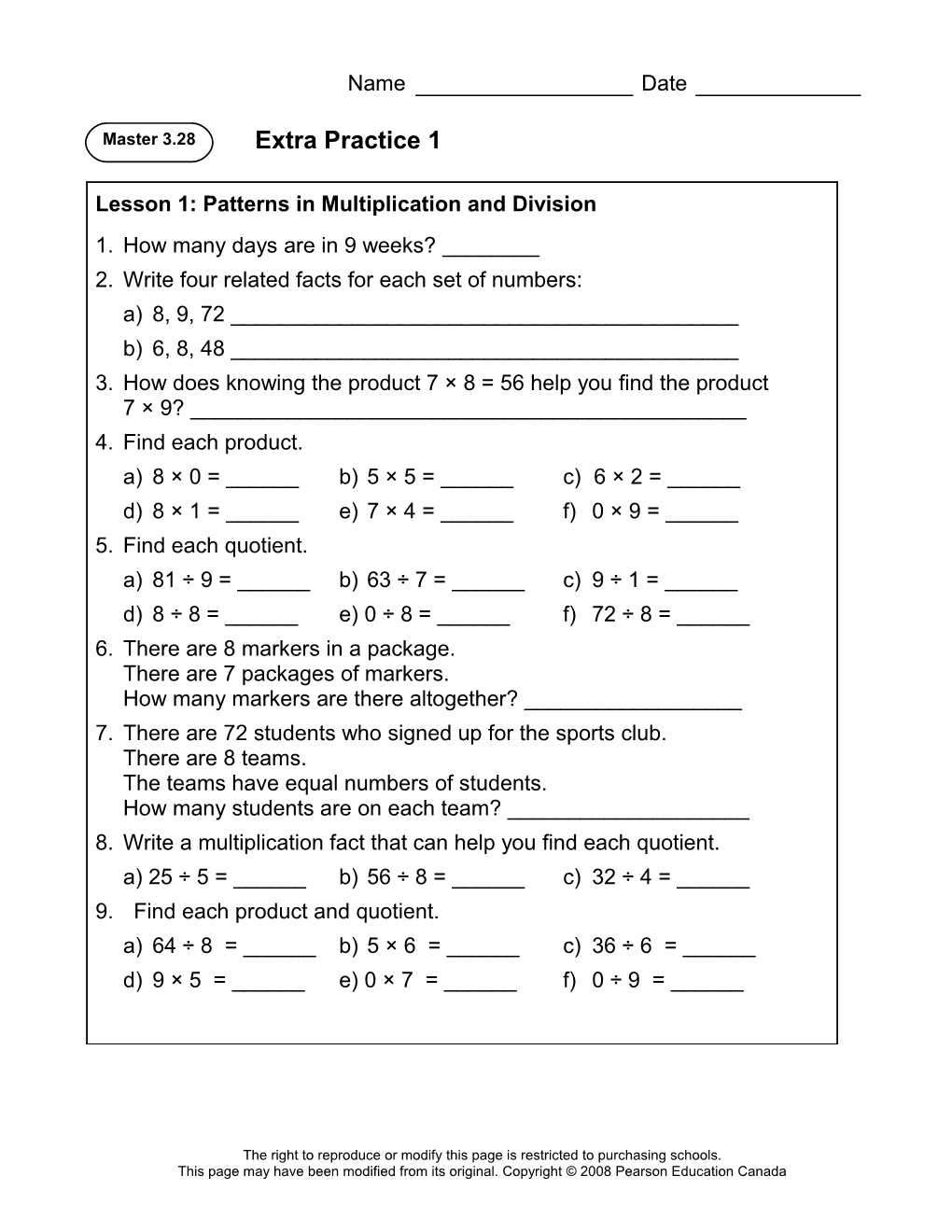 Lesson 1: Patterns in Multiplication and Division