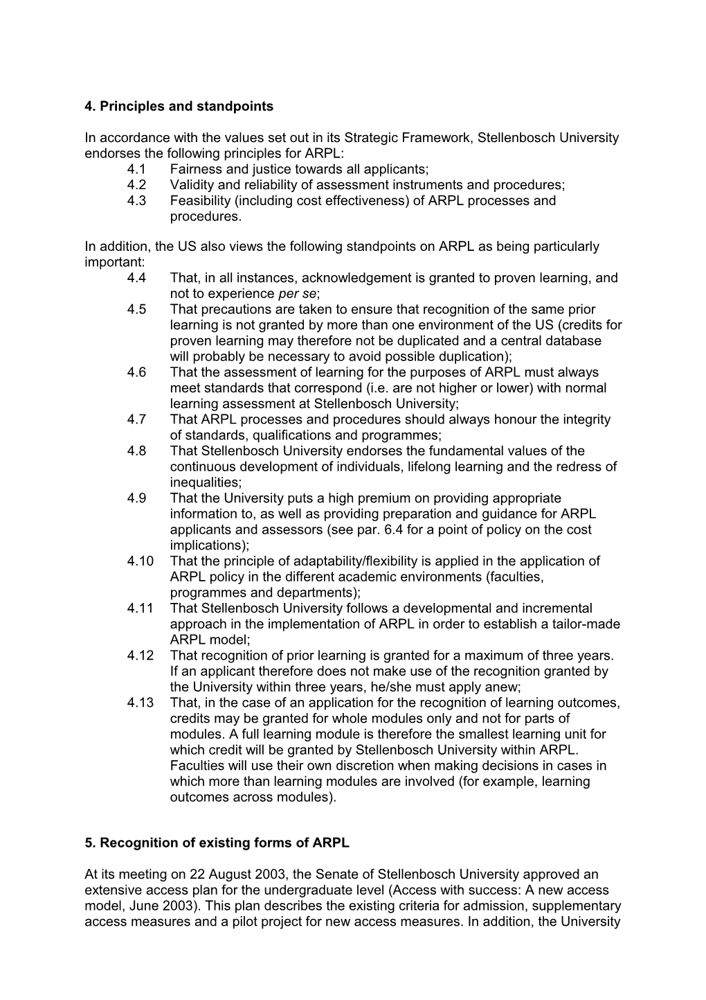 Policy for the Assessment and Recognition of Prior Learning (ARPL)