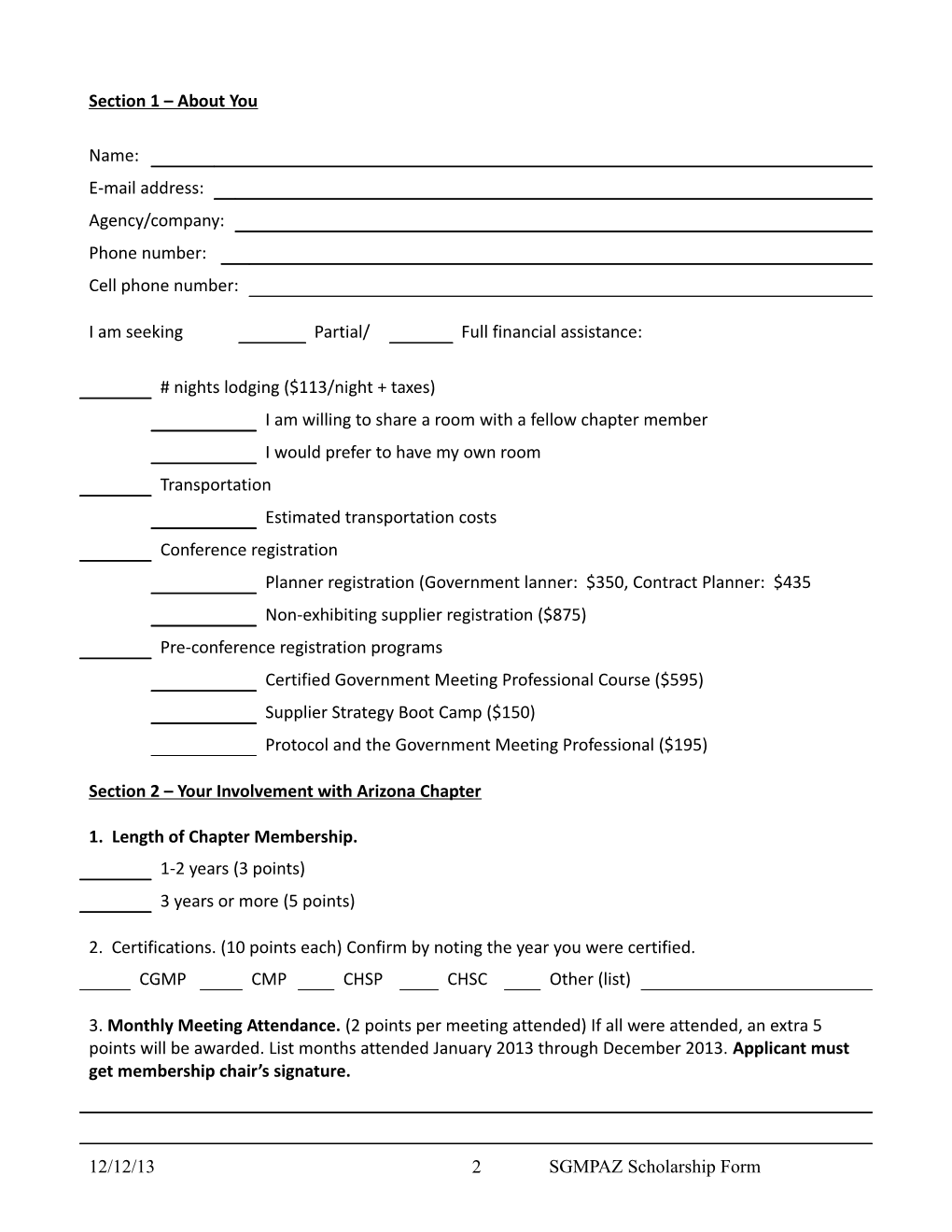 SGMP Chapter Scholarship Application