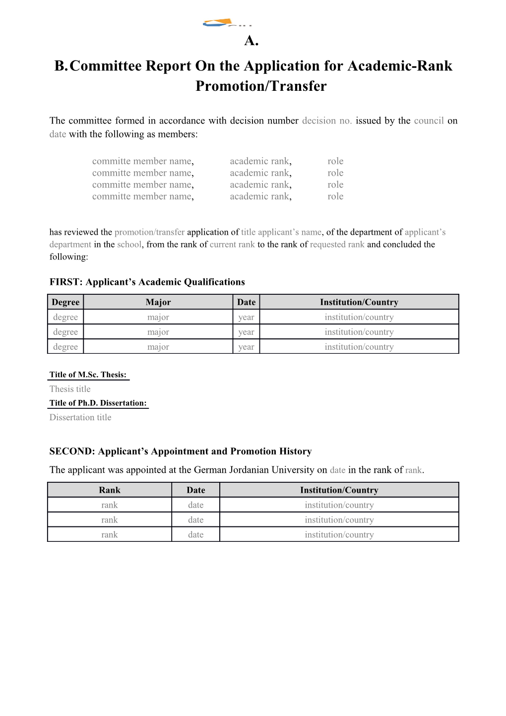 Committee Report on the Application for Academic-Rank Promotion/Transfer