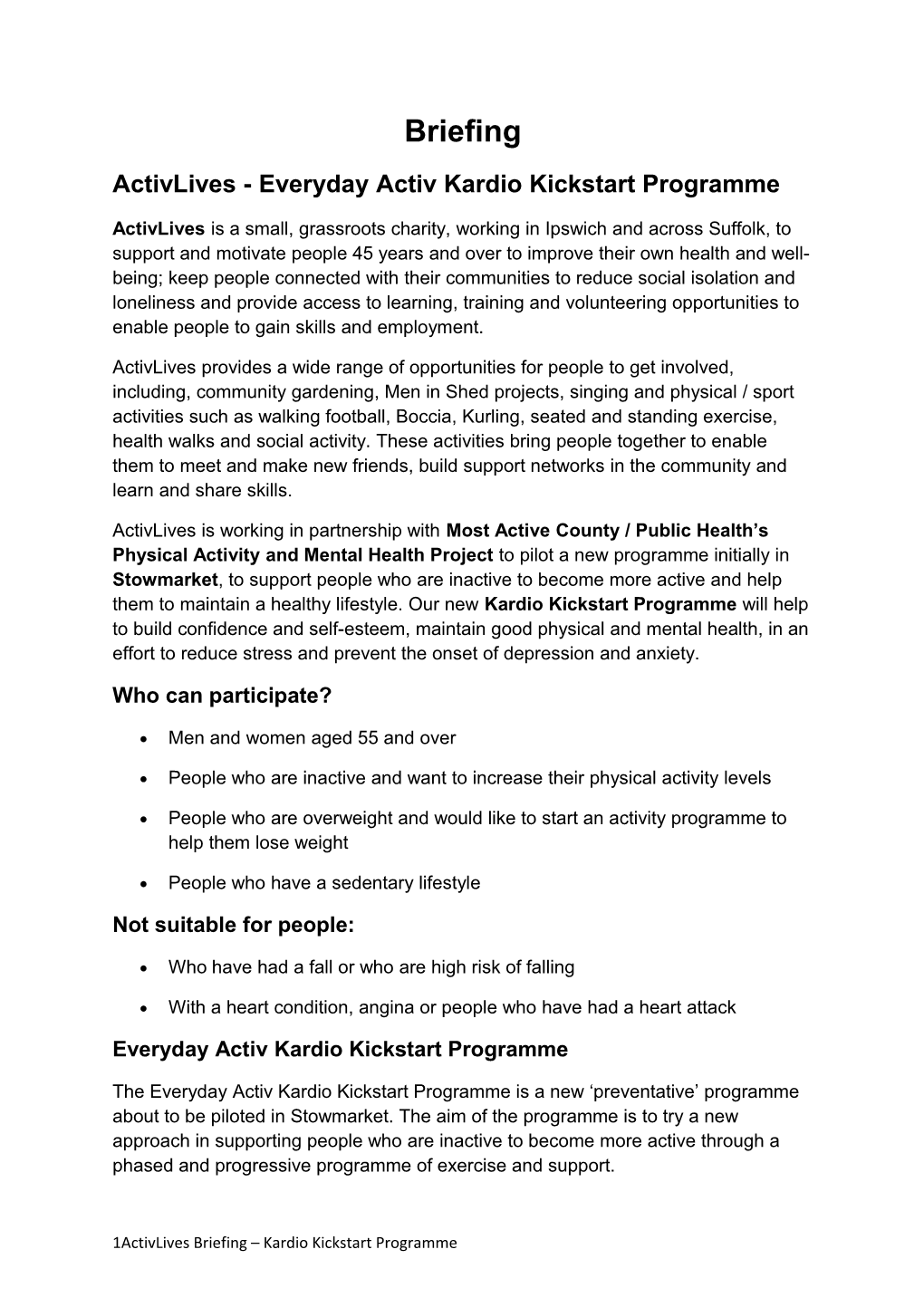 Activlives - Everyday Activ Kardio Kickstart Programme