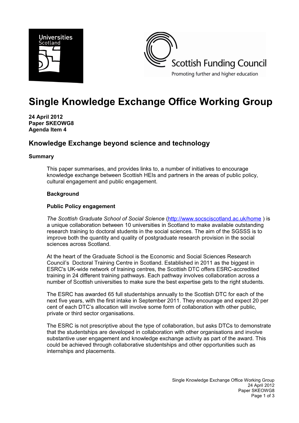 Single Knowledge Exchange Office Working Group