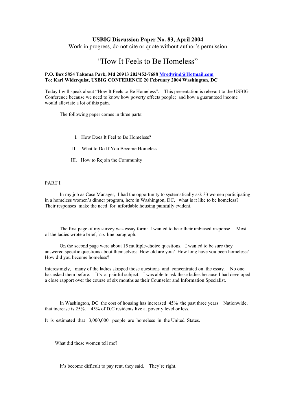 USBIG Discussion Paper No. 83, April 2004