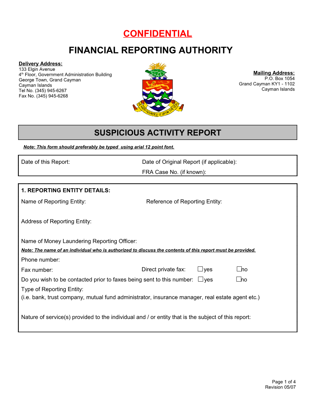 J - Suspicious Activity Reporting Form
