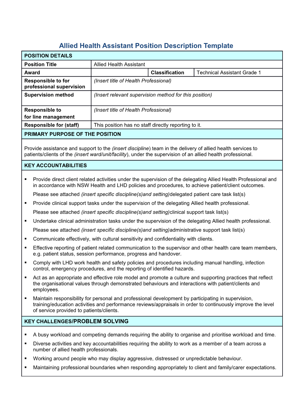 Framework Tool - Position Description Template