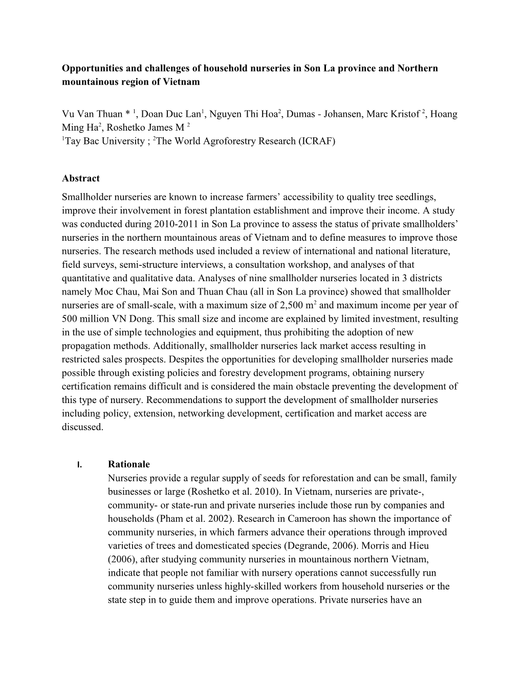 Opportunities and Challenges of Household Nurseries in Son La Province and Northern Mountainous