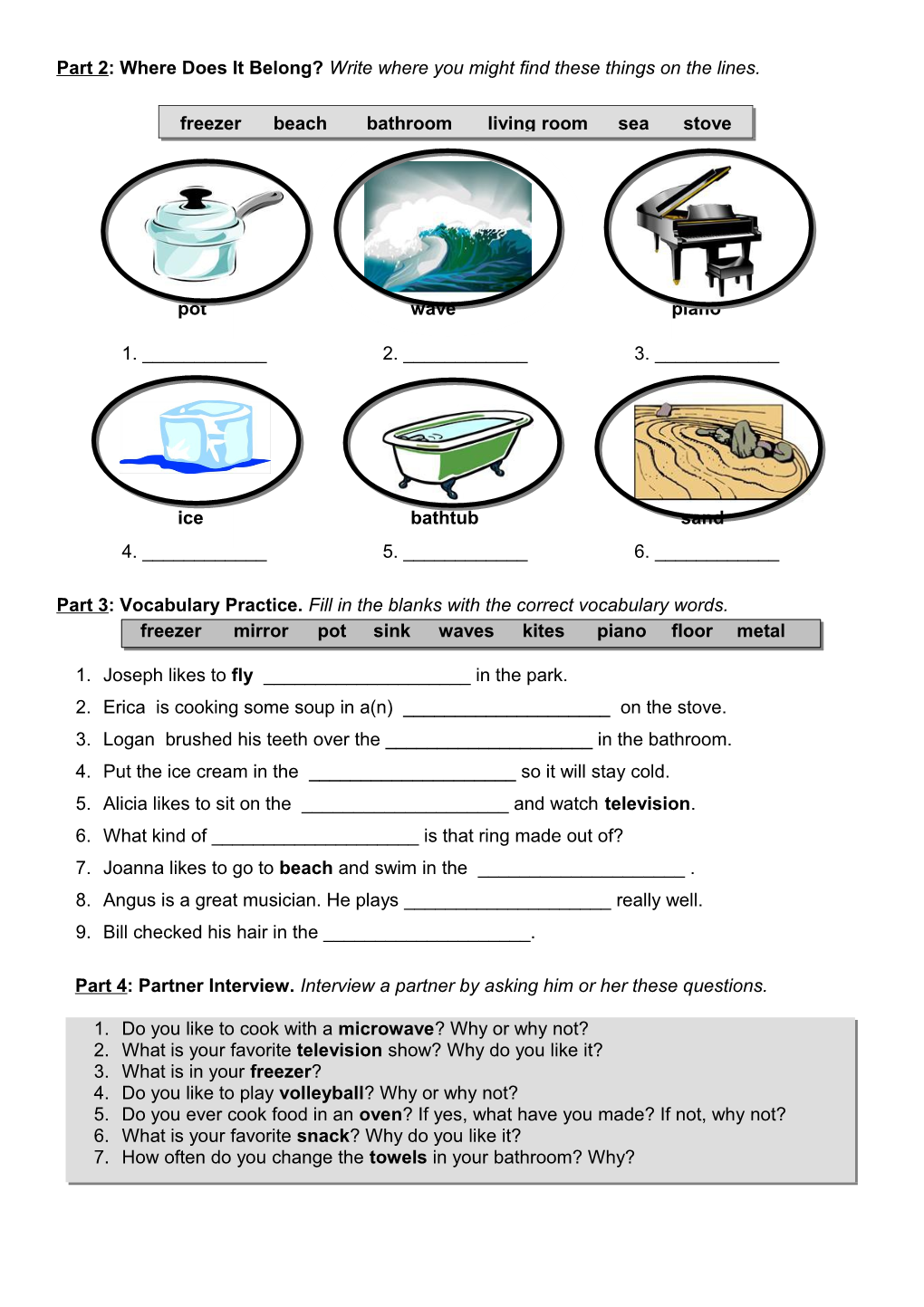 Activity Focus: Reading Comprehension, Where Does It Belong?, Vocabulary Practice, Partner