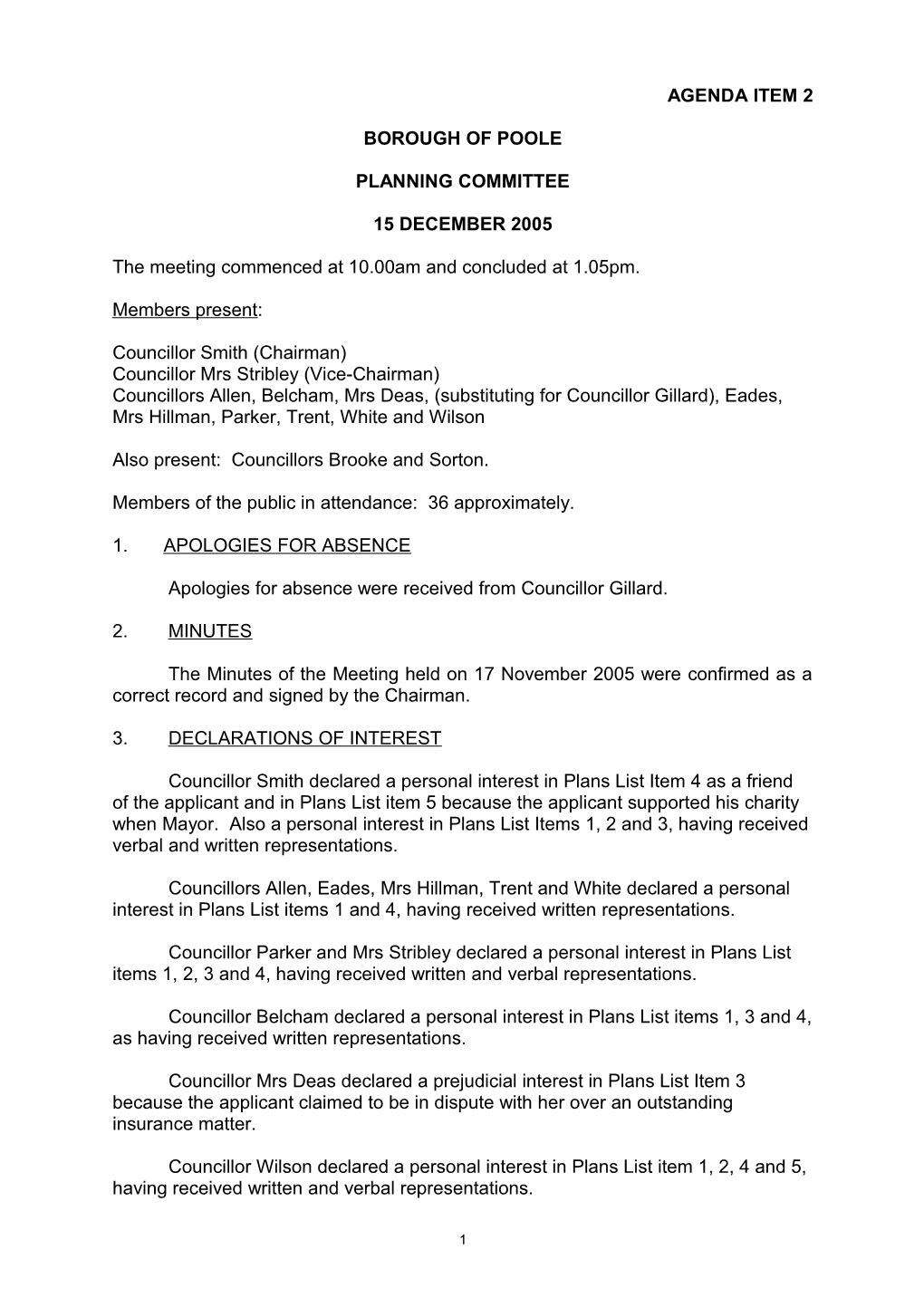 Minutes - Planning Committee - 15 December 2005