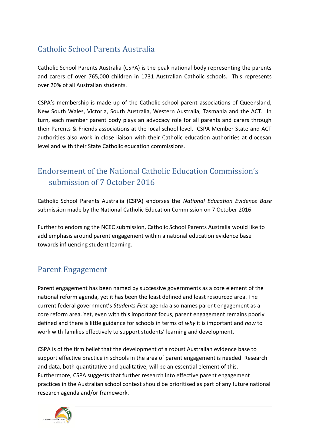 Submission DR130 - Catholic School Parents Australia (CSPA) - Education Evidence Base
