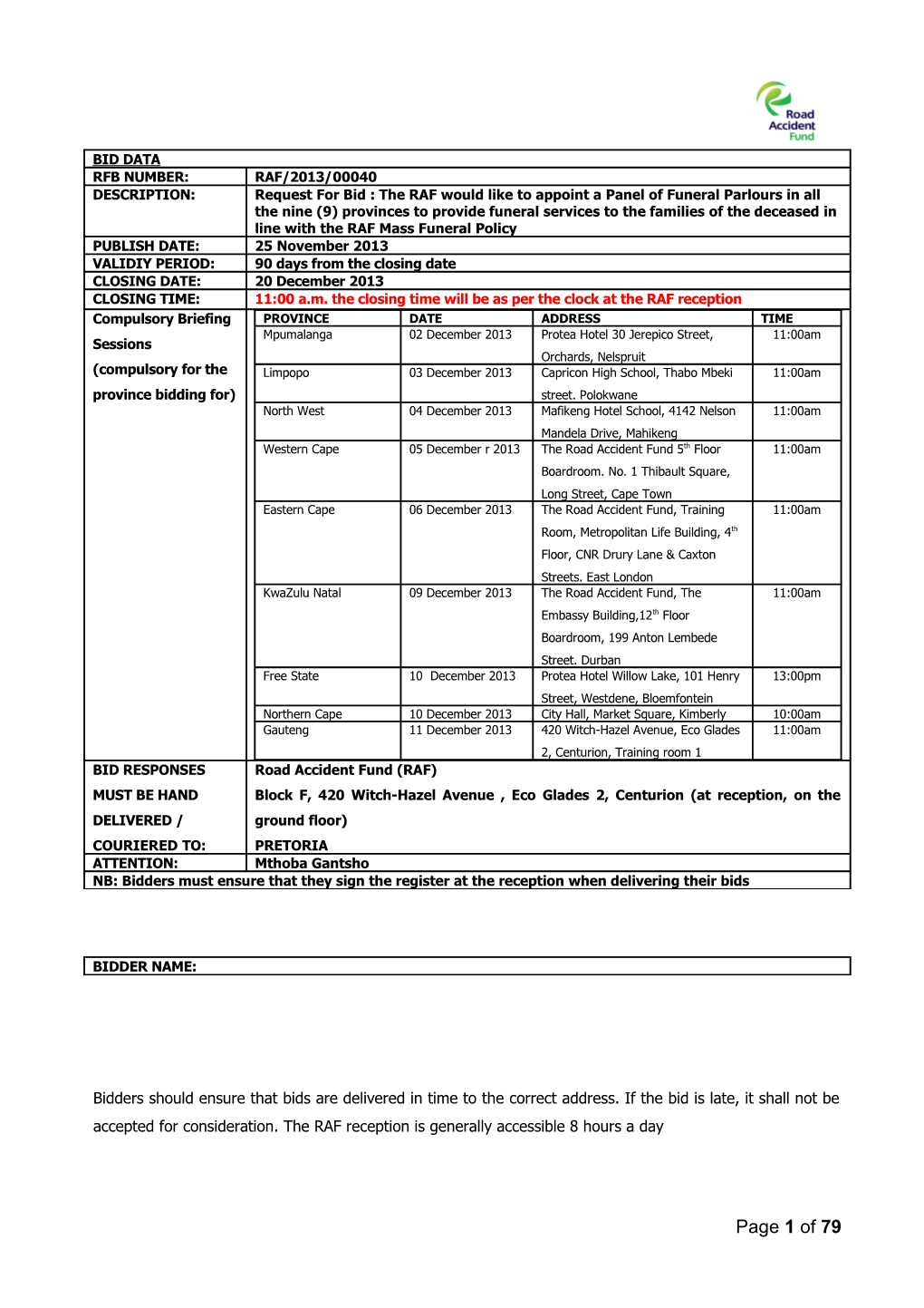 RAF/2013/00040: Funeral Parlours