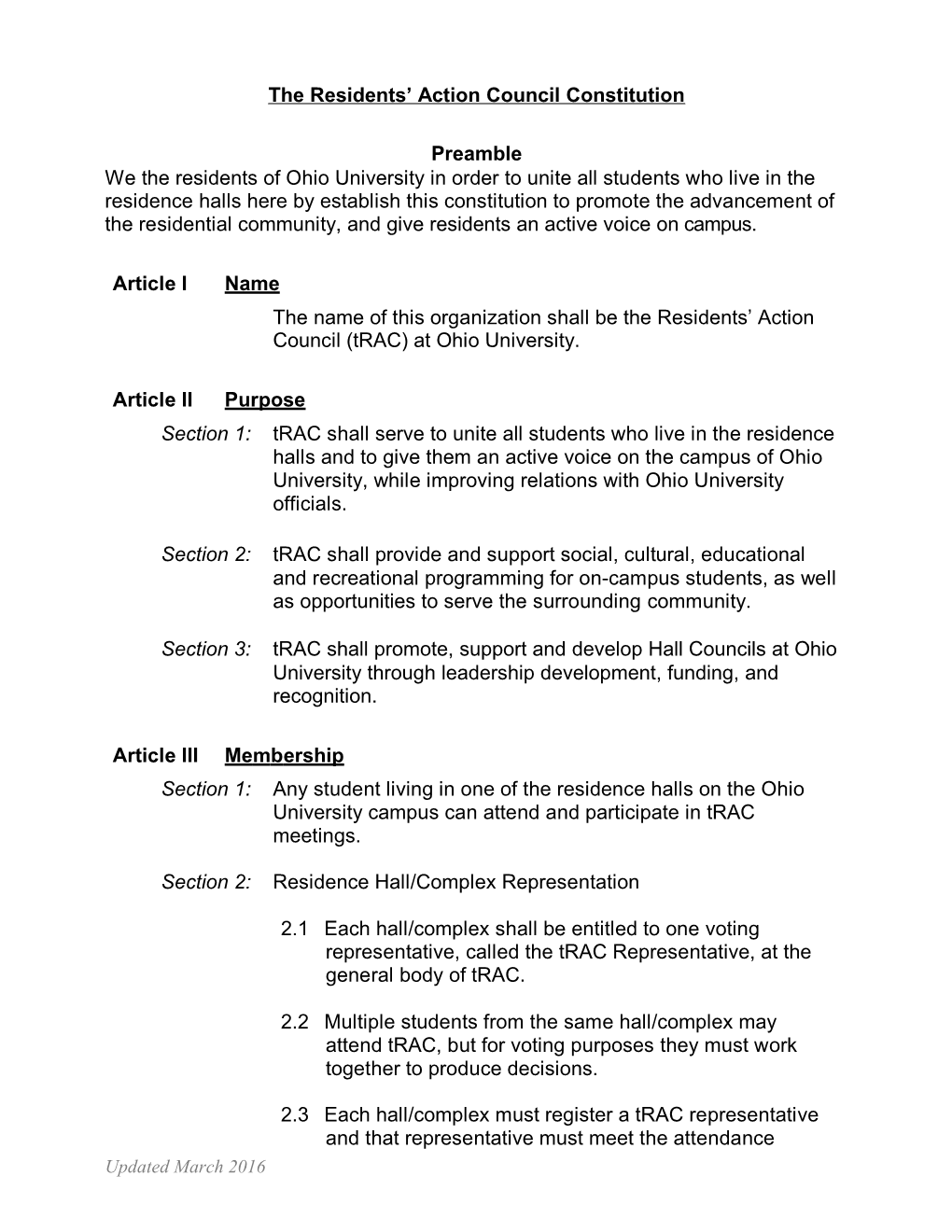 The Residents Action Council Constitution