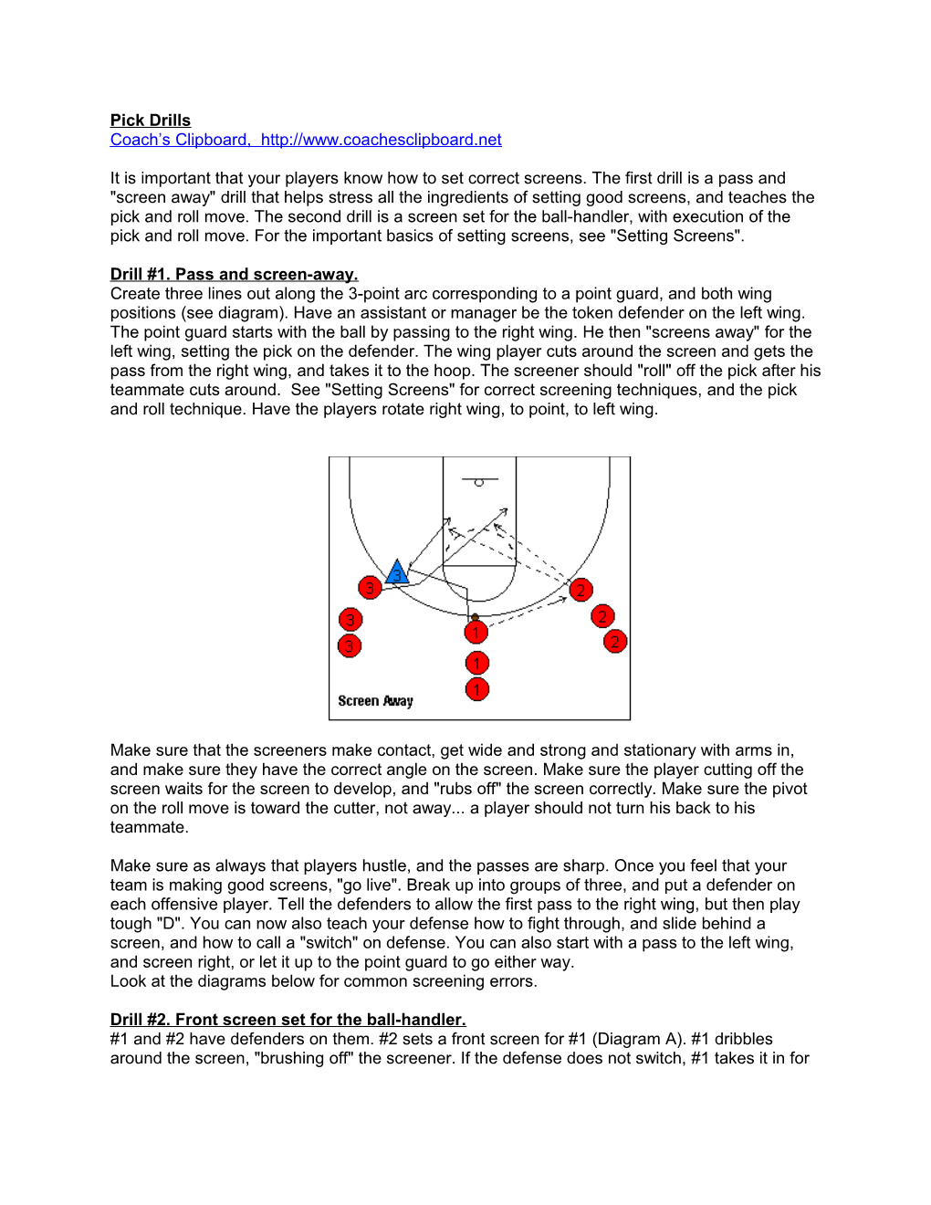 Drill #1. Pass and Screen-Away