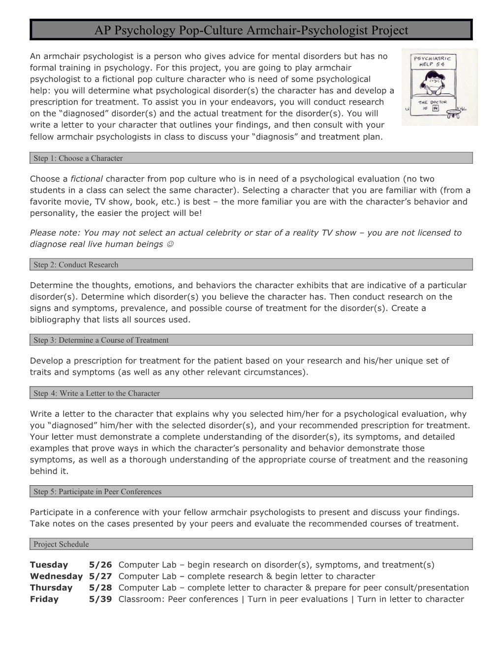 AP Psychology Pop-Culture Armchair-Psychologist Project