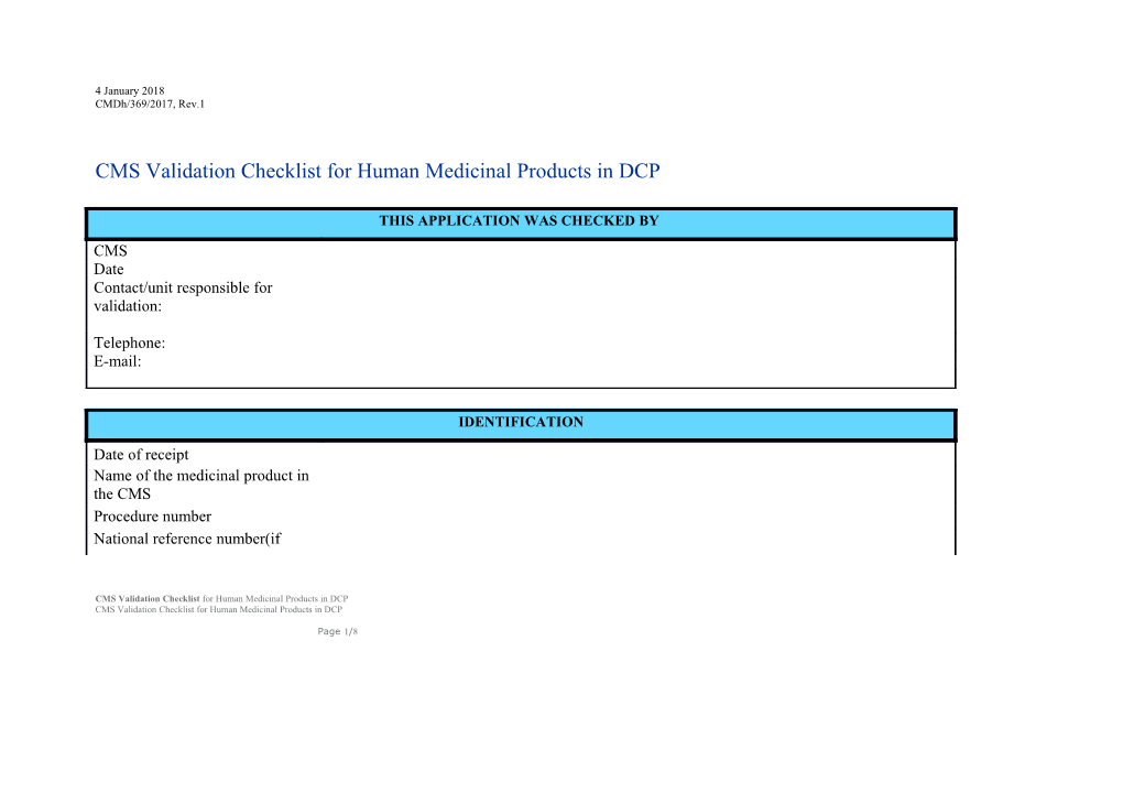 CMS Validation Checklist for Human Medicinal Products in DCP