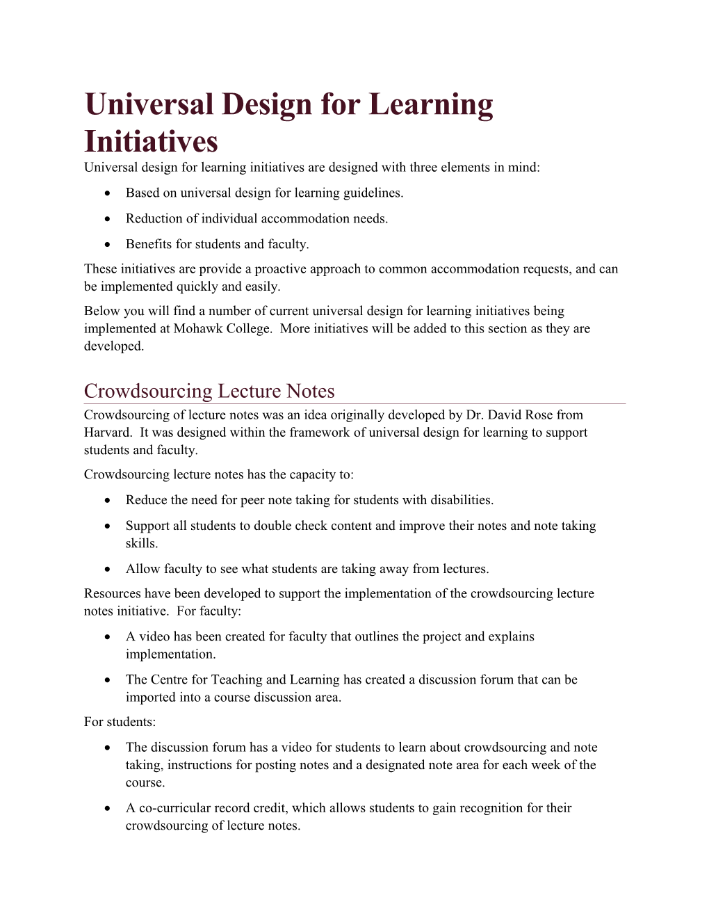 Universal Design for Learning Initiatives