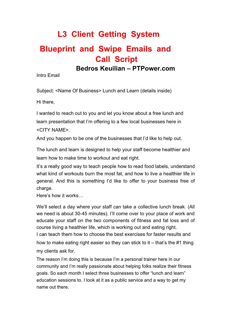 Blueprint and Swipe Emails And