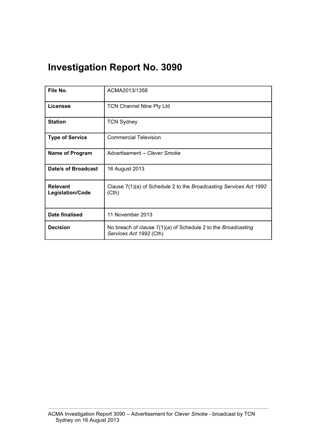 Investigation Report No. 3090