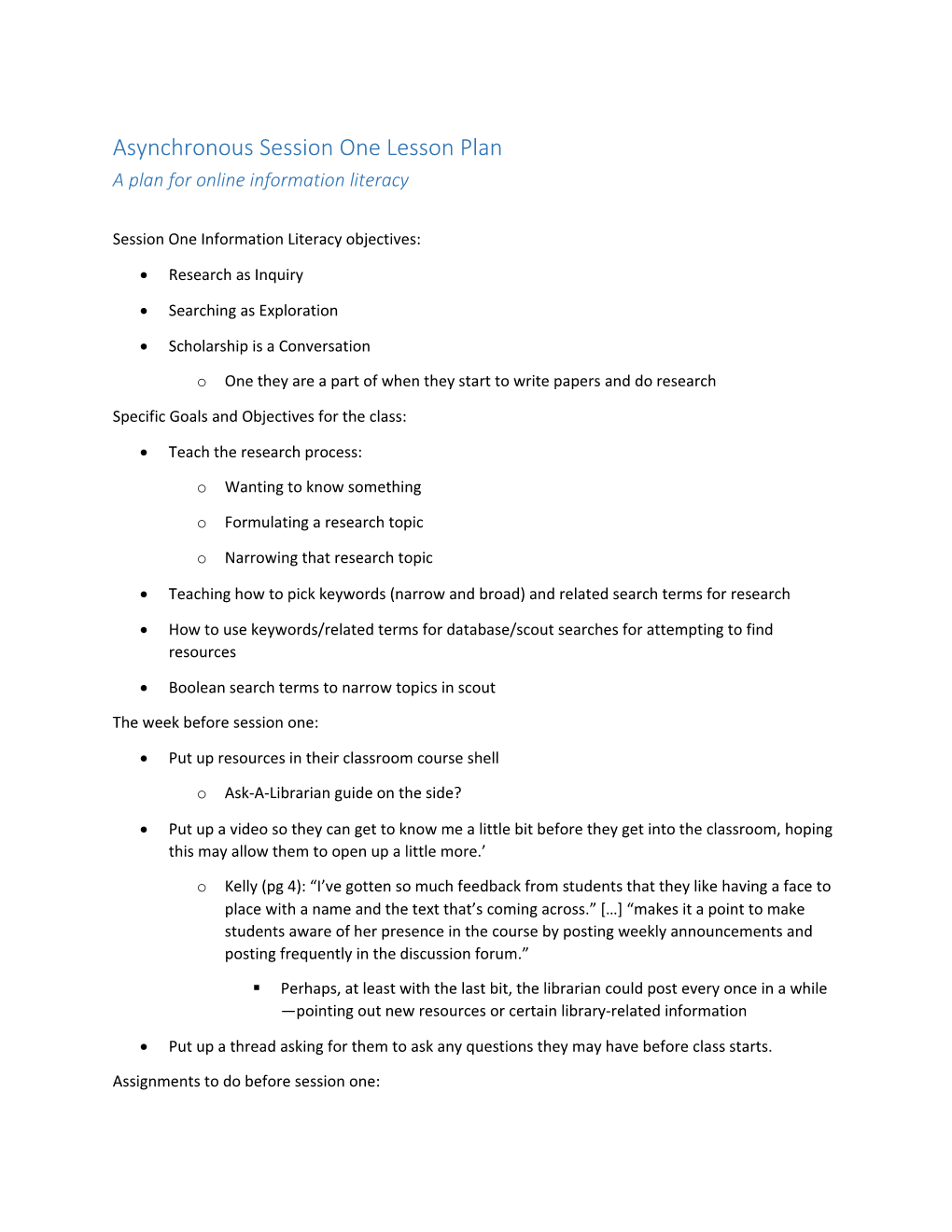 Asynchronous Session One Lesson Plan