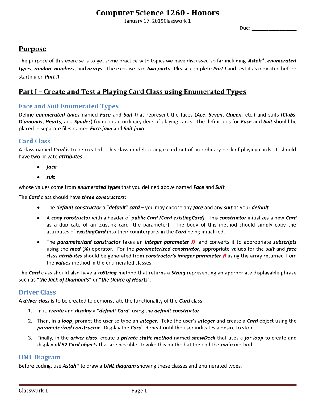 Part I Create and Test a Playing Card Class Using Enumerated Types