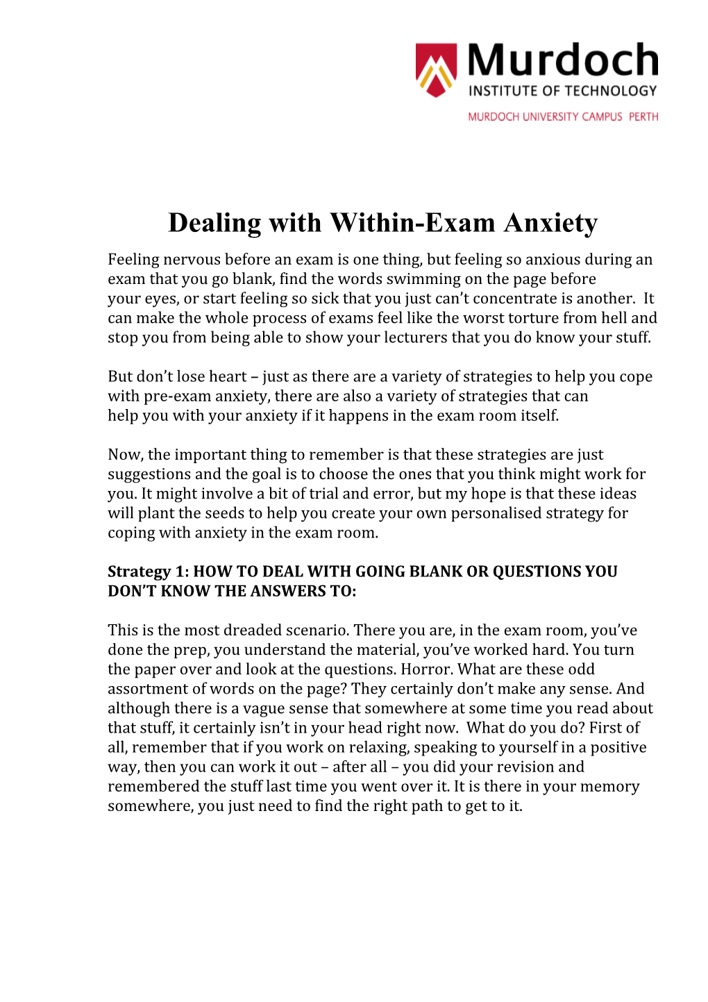 Dealing with Within-Exam Anxiety