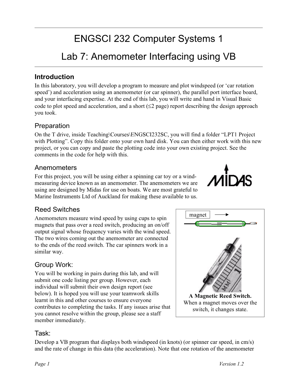 Lab 7: Anemometer Interfacing Using VB