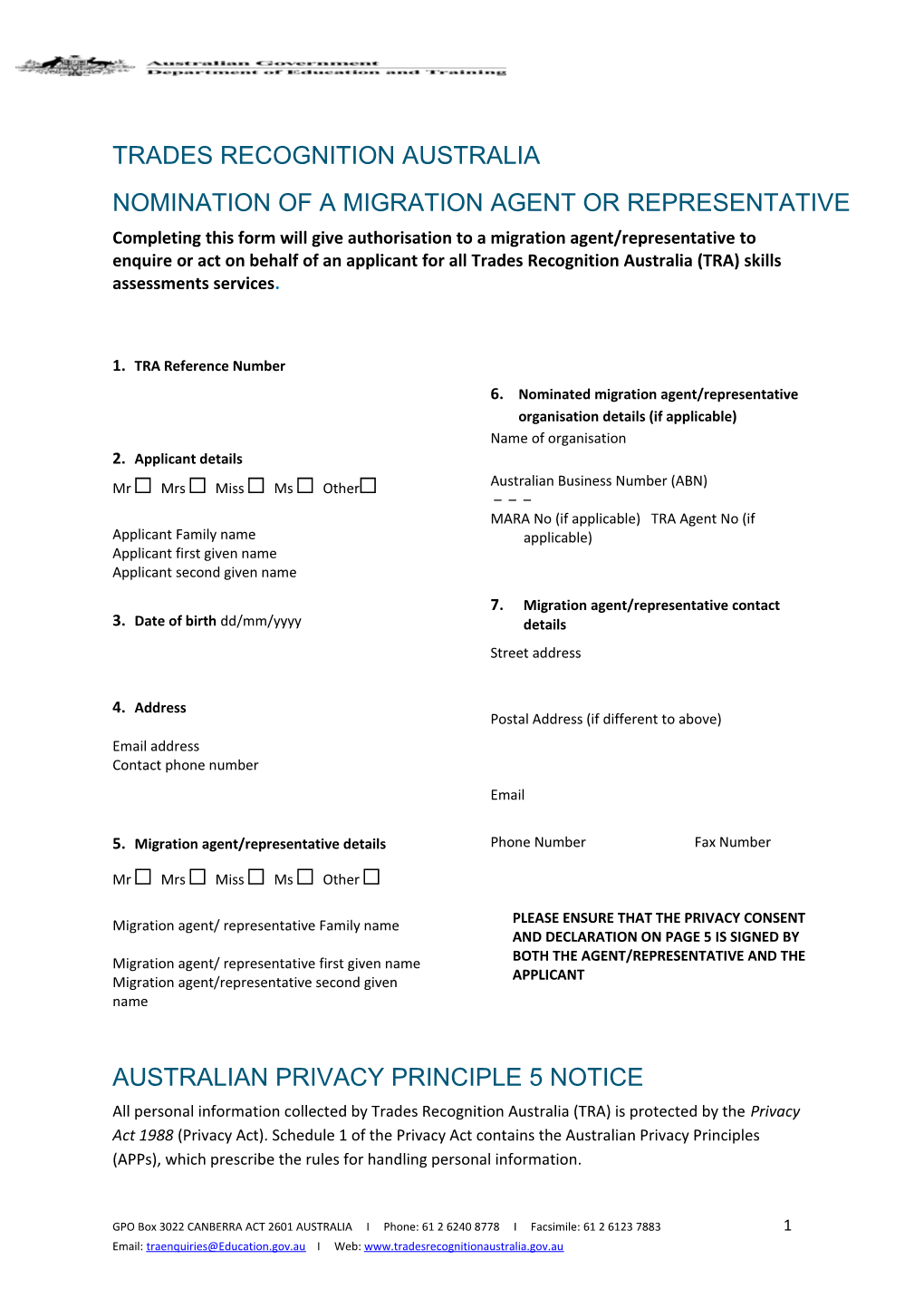 Nomination of a Migration Agent Or Representative