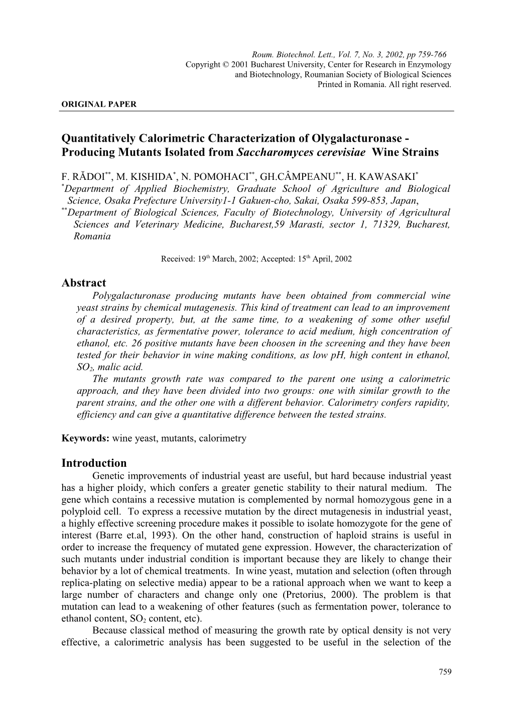 Quantitatively Calorimetric Characterization of Polygalacturonase - Producing Mutants Isolated