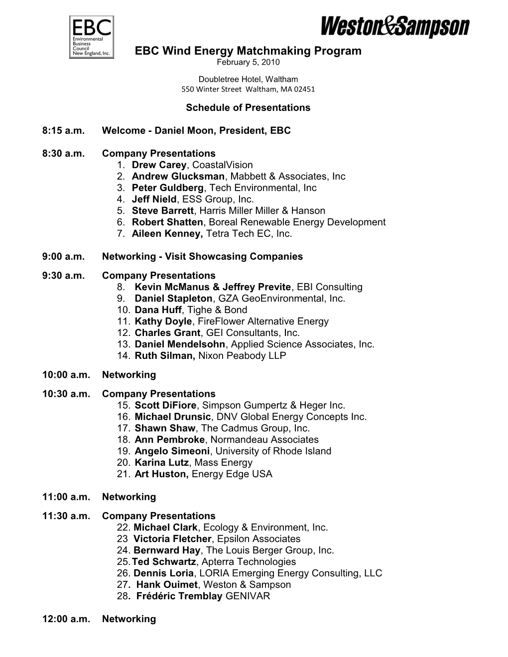 EBC Wind Energy Matchmaking Program