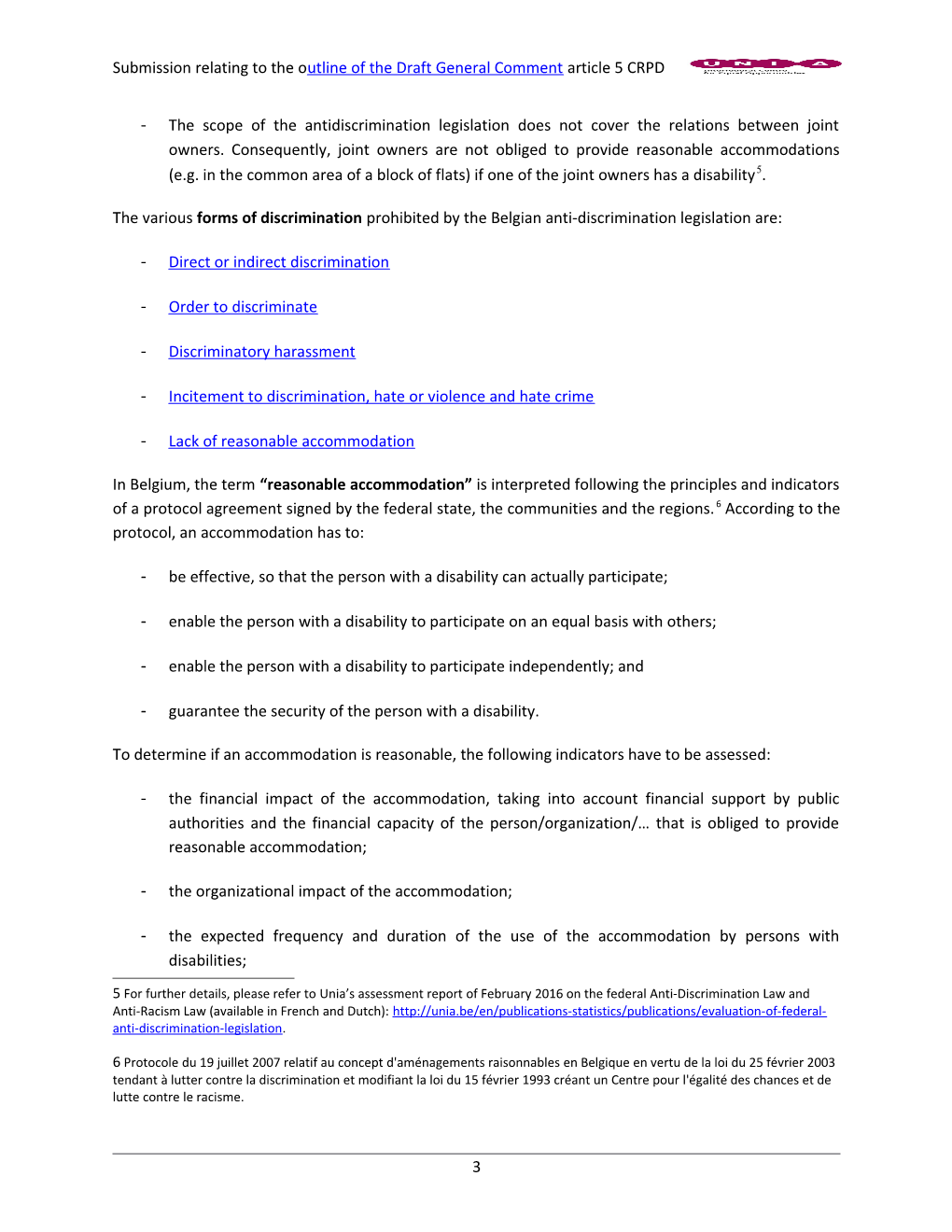 Submission Relating to the Outline of the Draft General Comment on Article 5