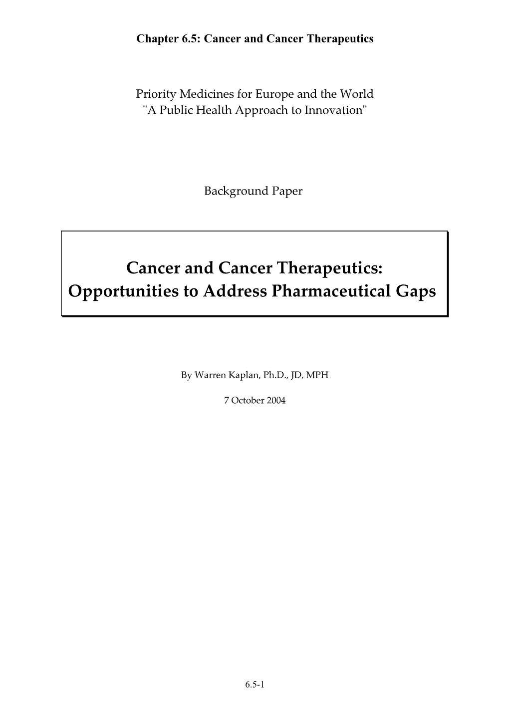 Chapter 6.5: Cancer and Cancer Therapeutics