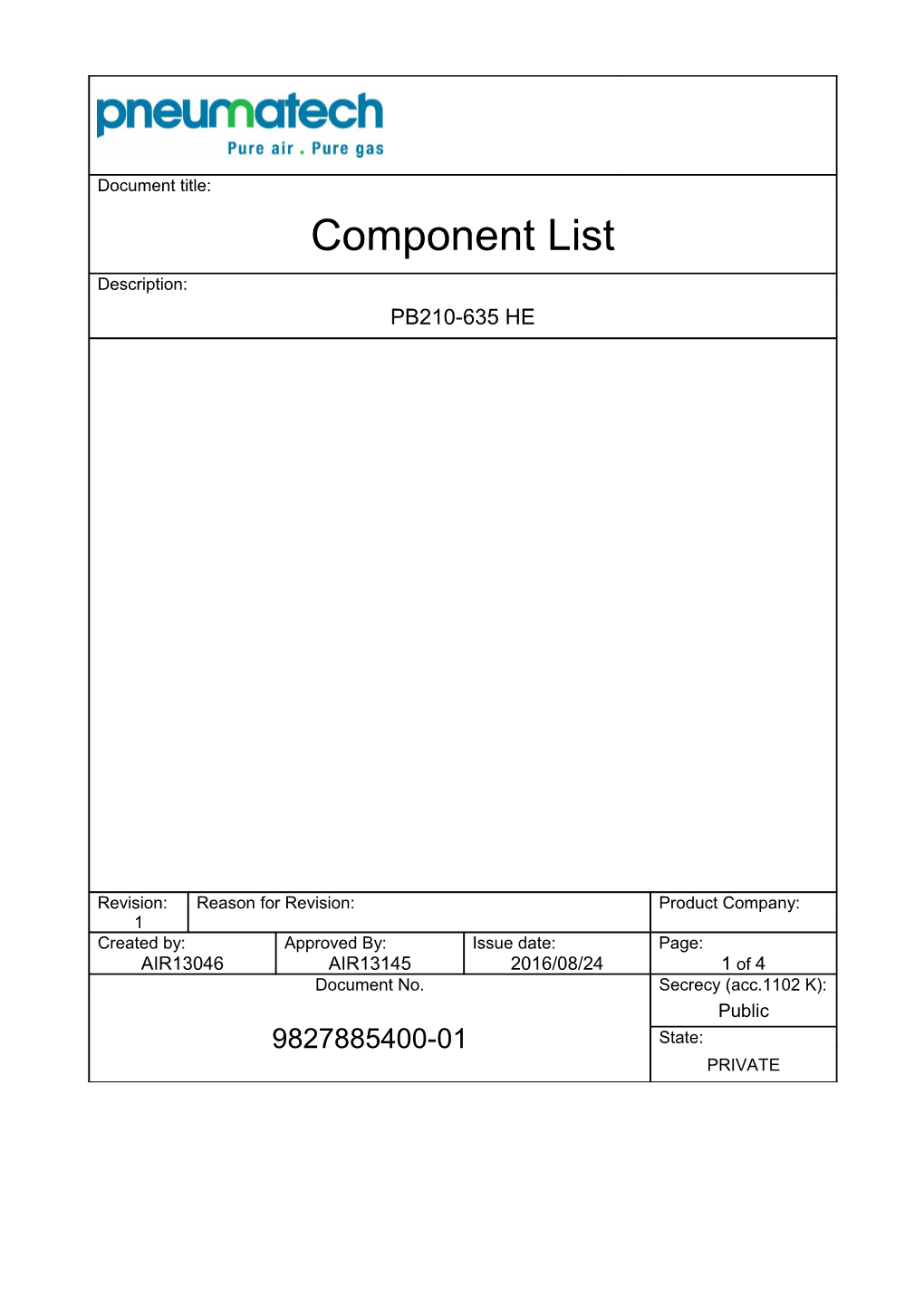 PB 210-635 HE Northamerica Component List 9827885400-01