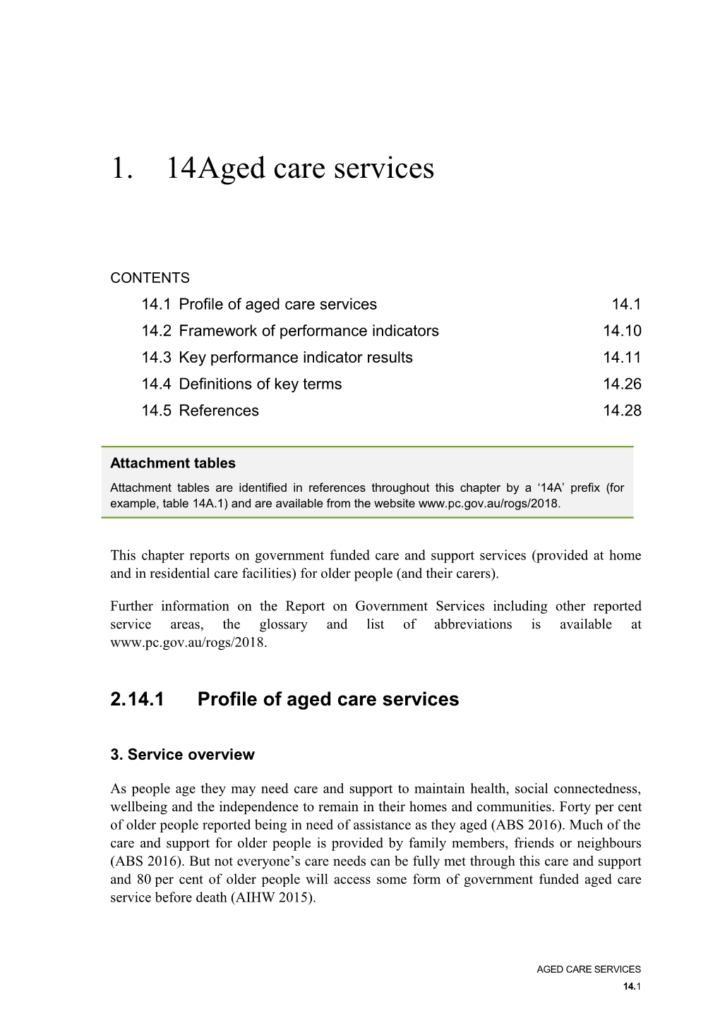 Chapter 14 Aged Care Services - Report on Government Services 2018
