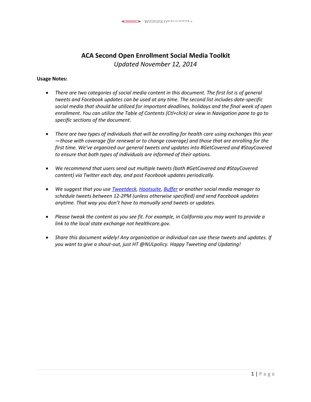 ACA Second Open Enrollment Social Media Toolkit