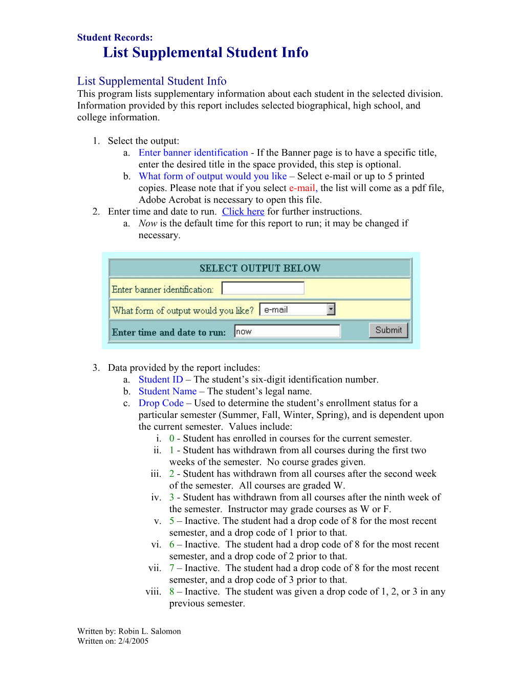 List Supplemental Student Info