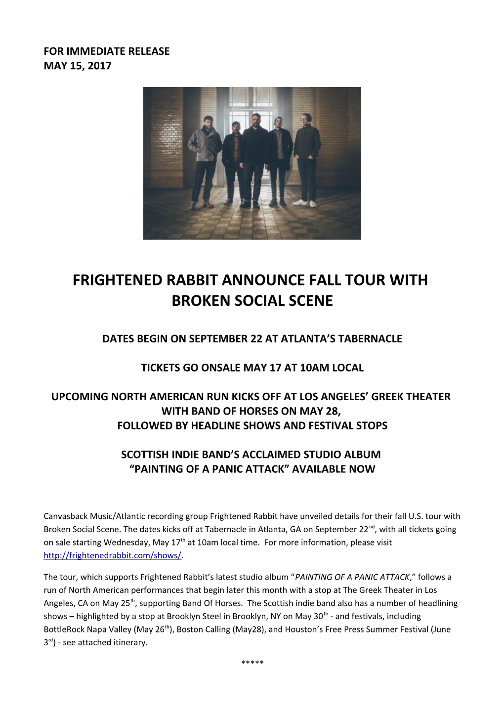 Frightened Rabbit Announce Fall Tour With