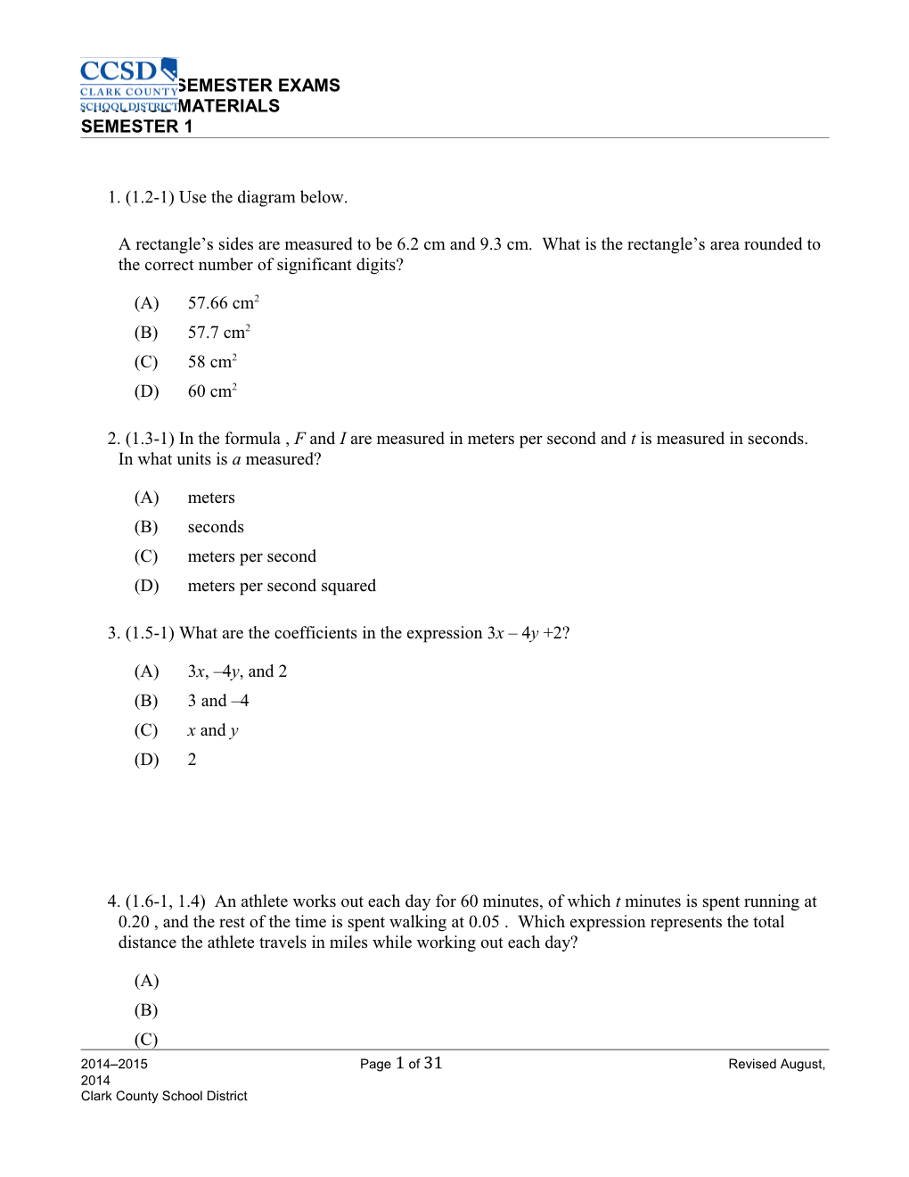 2014 2015 Semester Exams