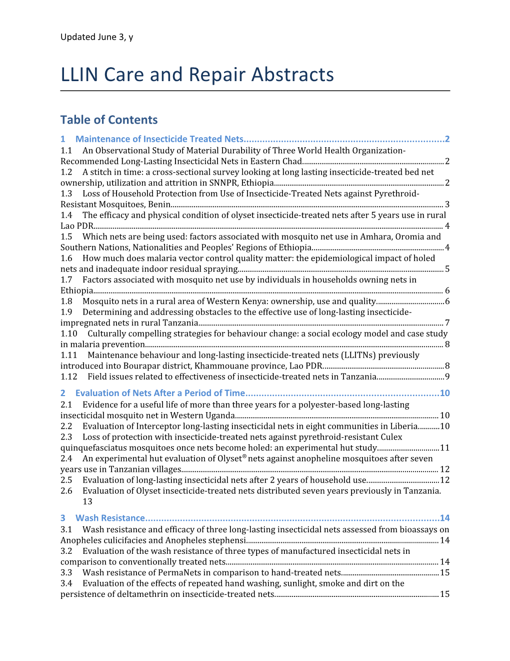 LLIN Care and Repair Abstracts