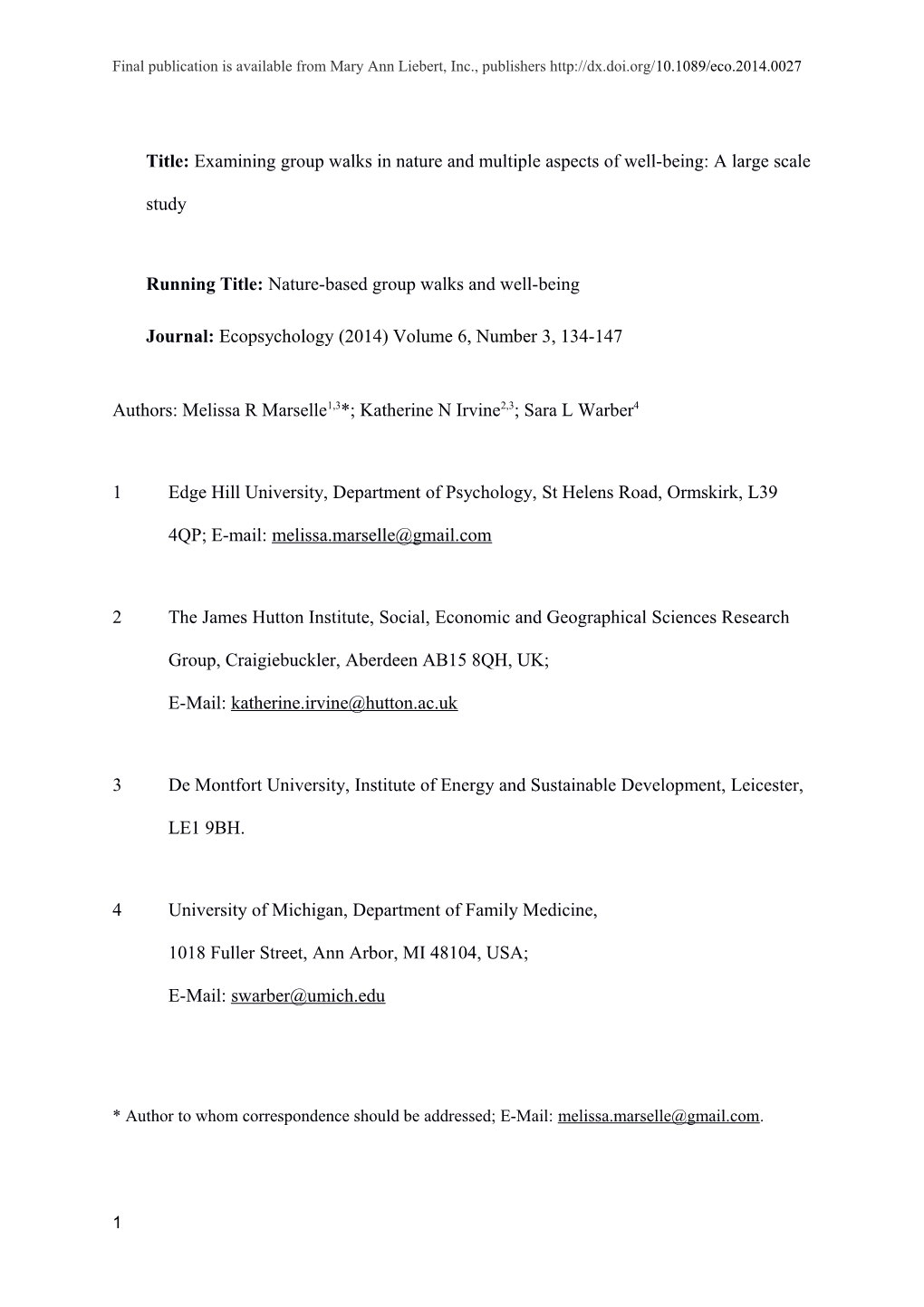 REVISION Ecopsychology Finalsubmission 17March2014