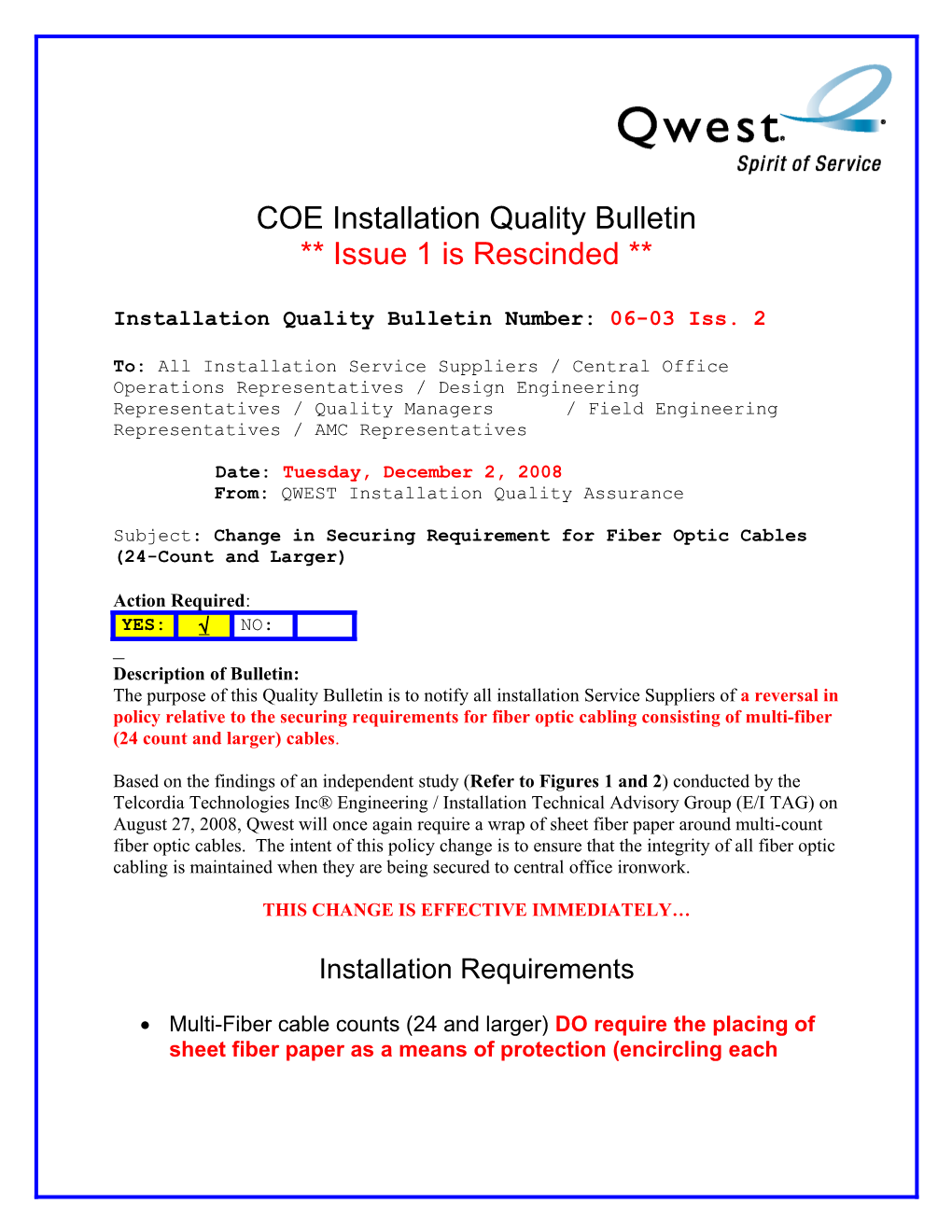 Installation Quality Bulletin Number: 06-03Iss. 2