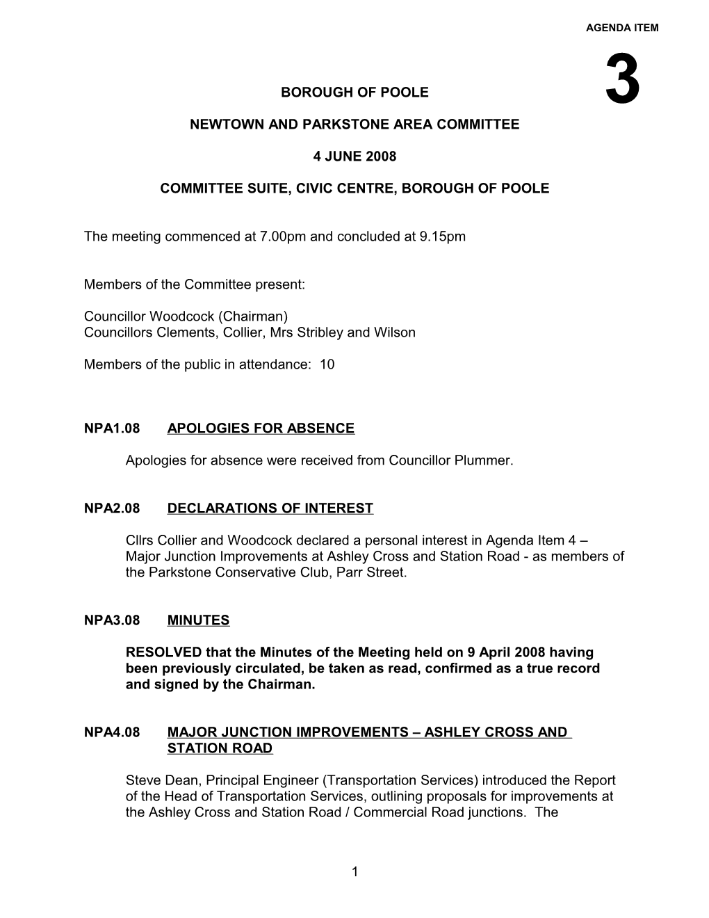 Minutes - Newtown and Parkstone Area Committee - 4 June 2008