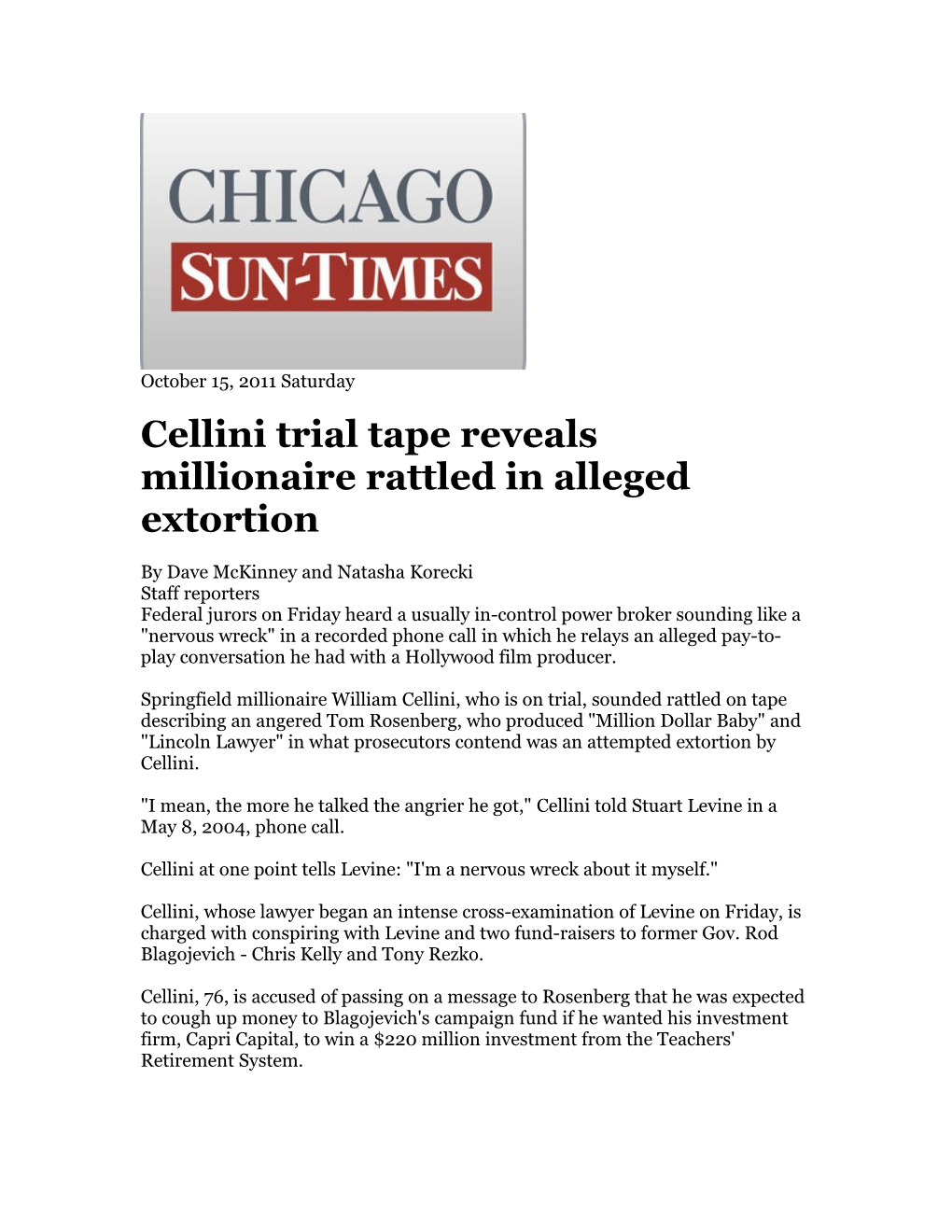 Cellini Trial Tape Reveals Millionaire Rattled in Alleged Extortion