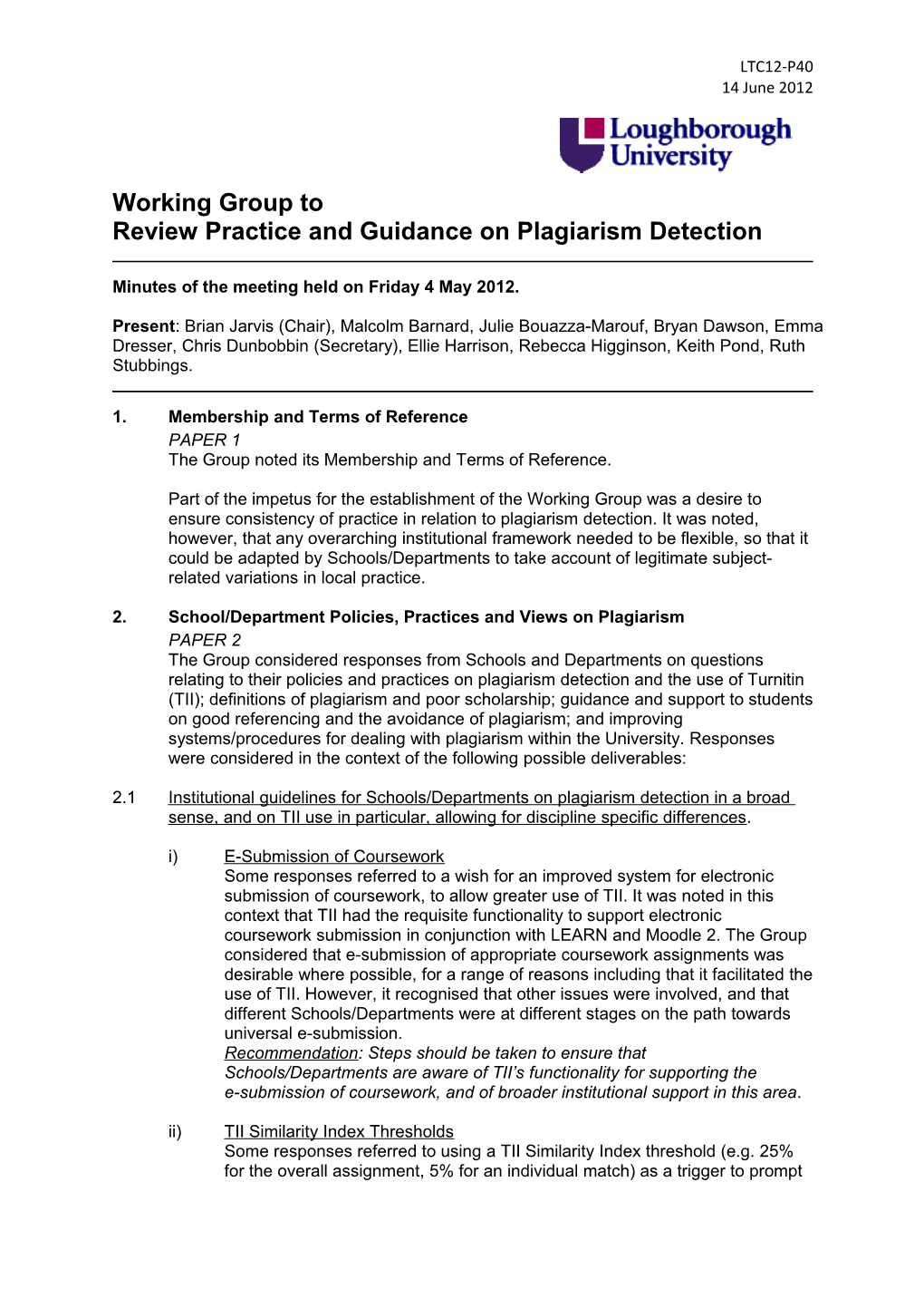 Review Practice and Guidance on Plagiarism Detection