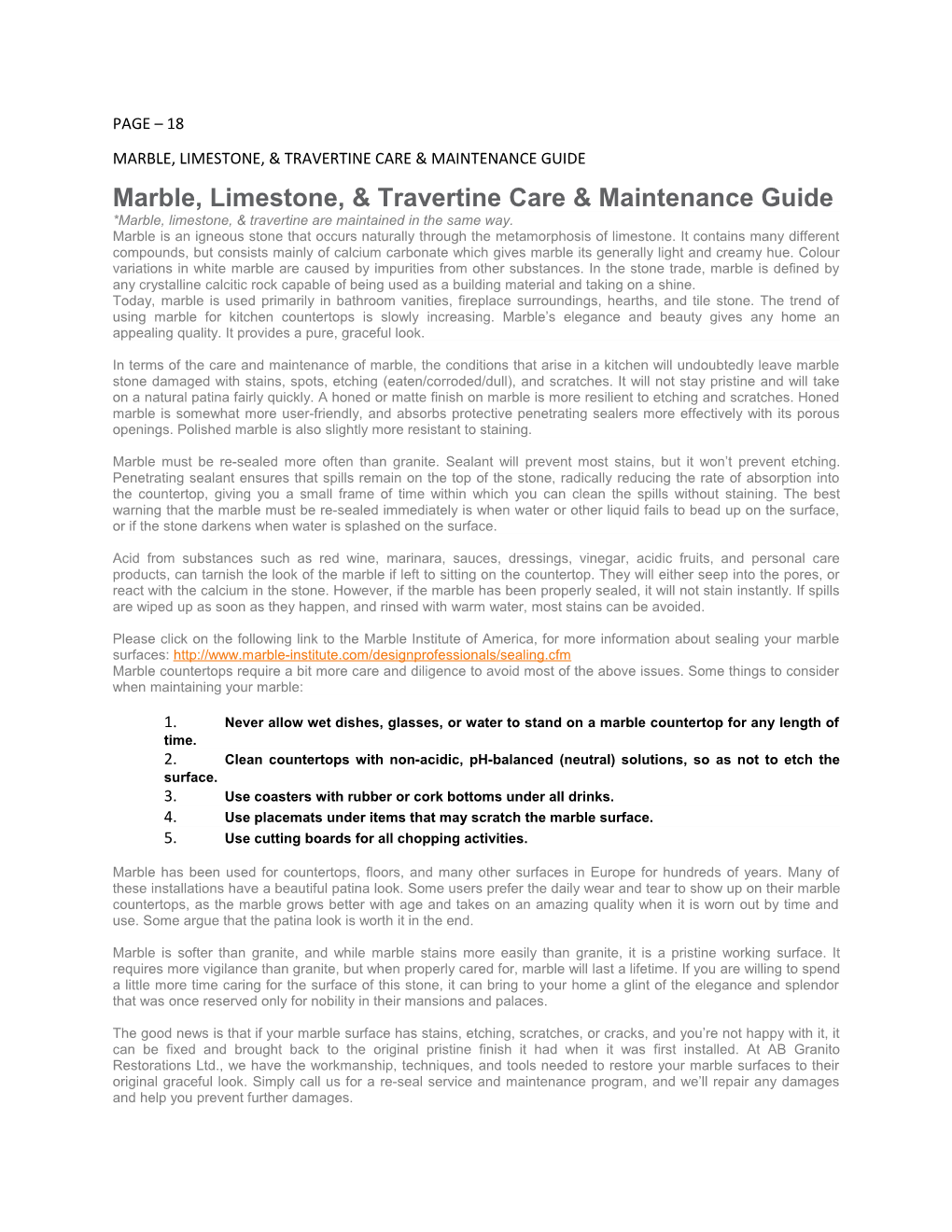 Marble, Limestone, & Travertine Care & Maintenance Guide