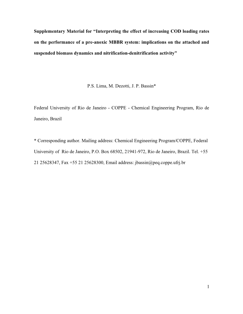 Supplementary Material for Interpreting the Effect of Increasing COD Loading Rates On