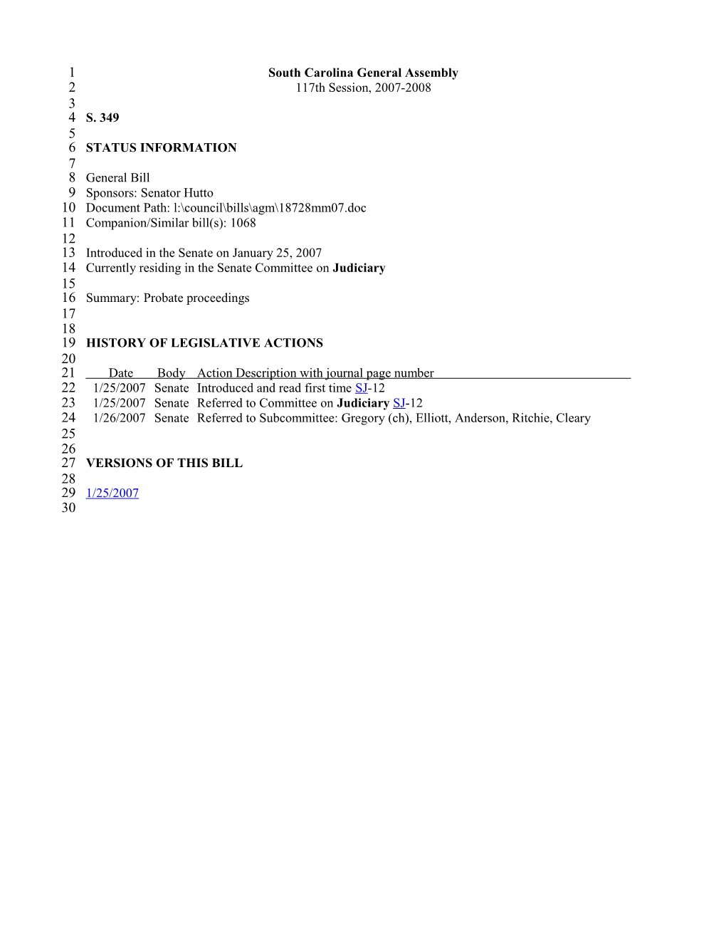 2007-2008 Bill 349: Probate Proceedings - South Carolina Legislature Online