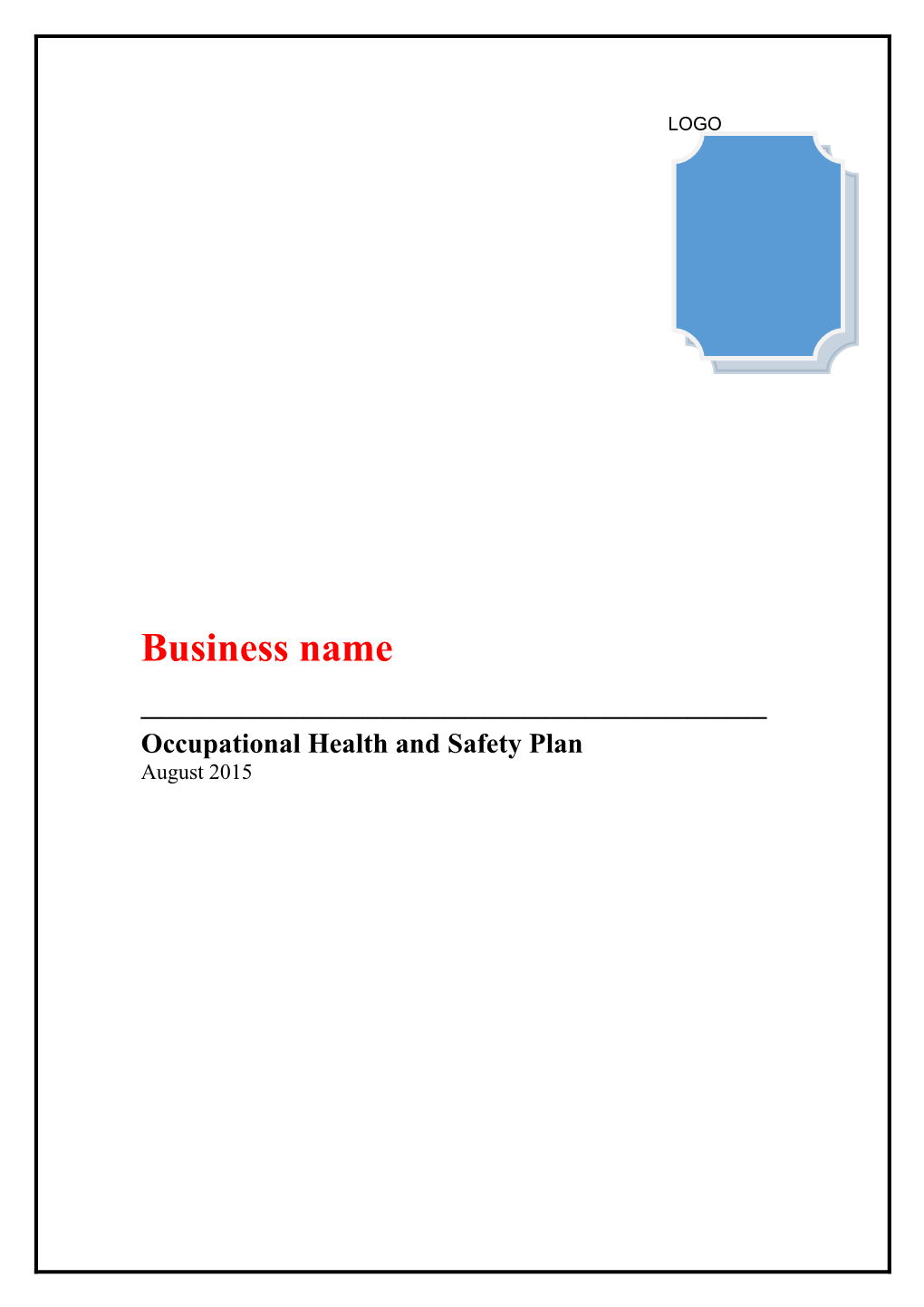 Occupational Health and Safety Plan