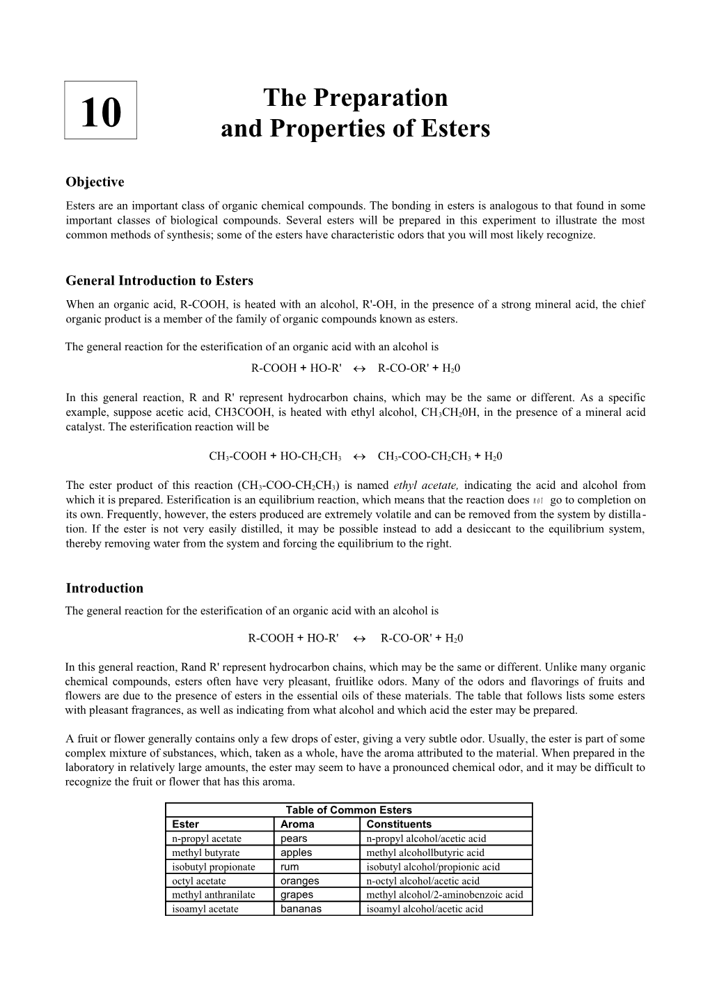 Exp 10: the Preparation and Properties of Esters-1