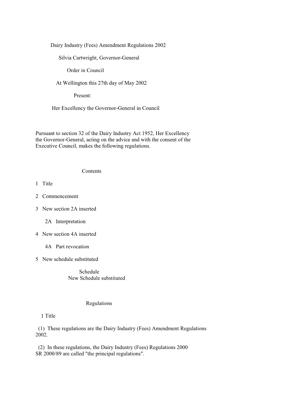 Dairy Industry (Fees) Amendment Regulations 2002