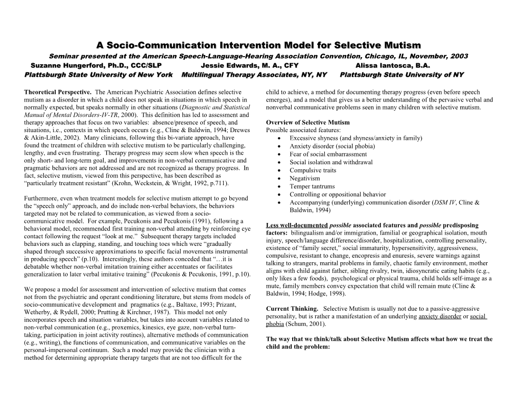 A Socio-Communication Intervention Model for Selective Mutism
